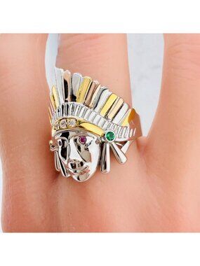 925 Sterling Silver Native American Chief Ring | Indian Chief Ring | Men’s